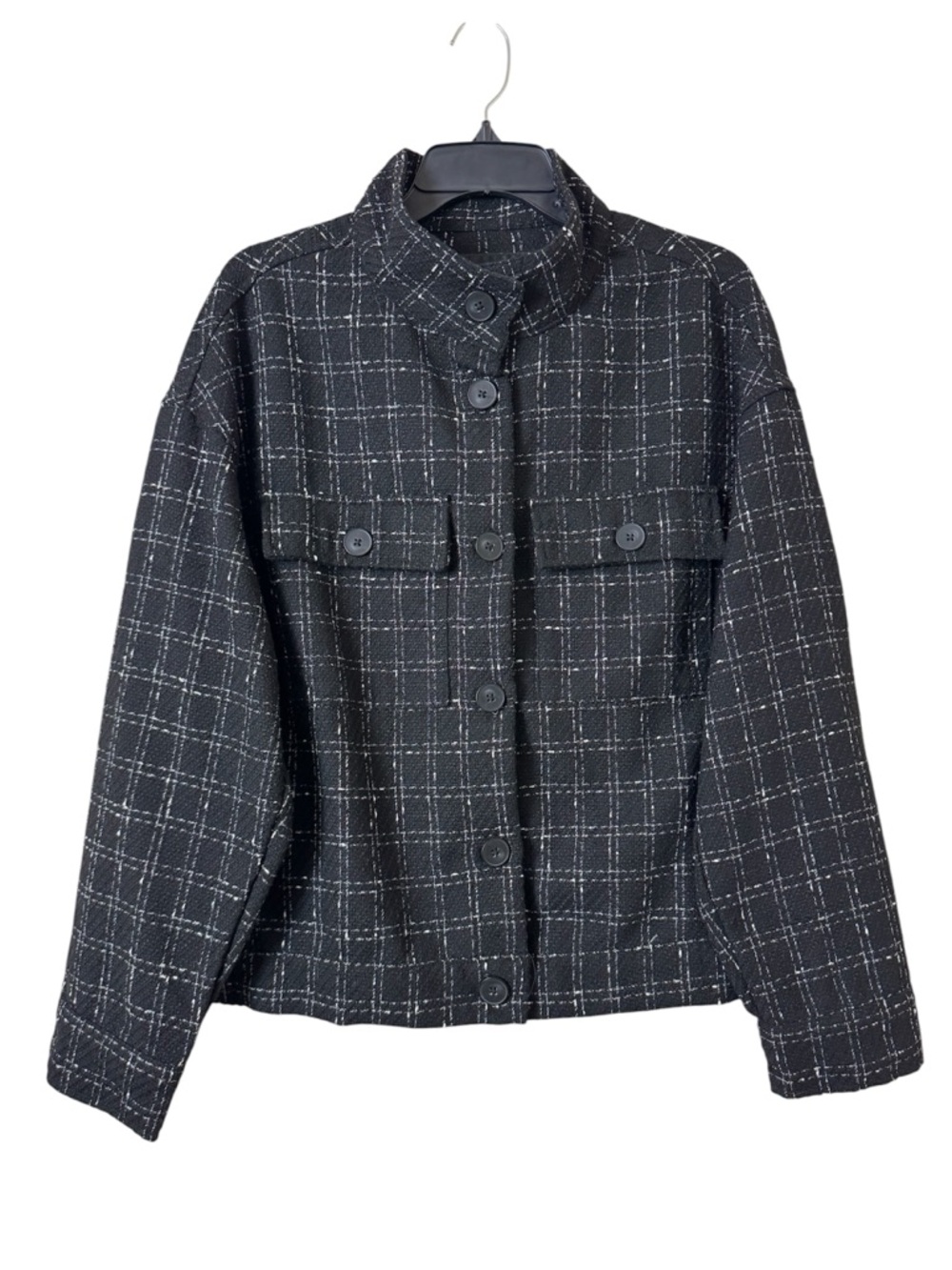 Sanctuary Ashly Plaid Tweed Jacket Black White Size L